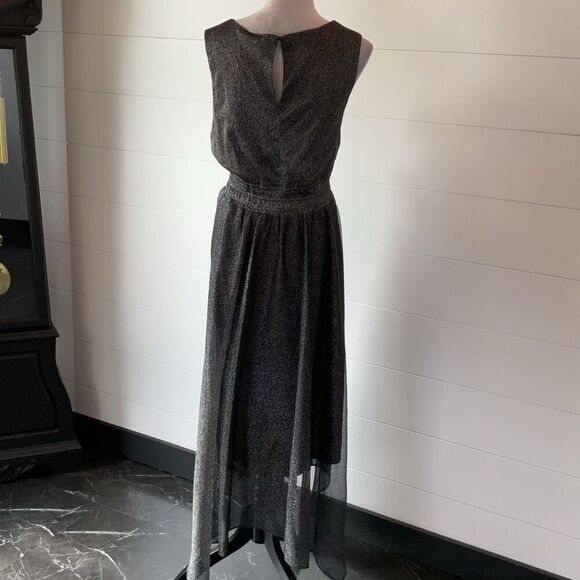 Danny and Nicole Sleeveless High-Low Fit Flare Dress Size 14W Color Black/Silver - Picture 7 of 12